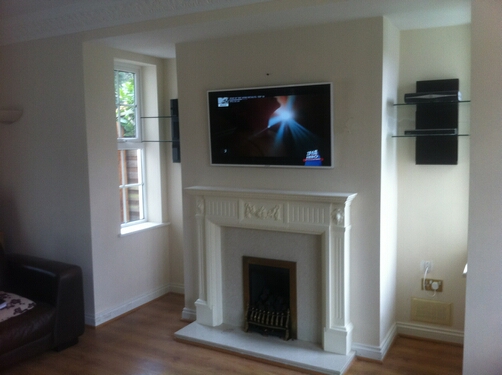 Hidden TV Cabling Installation with Floating Shelves