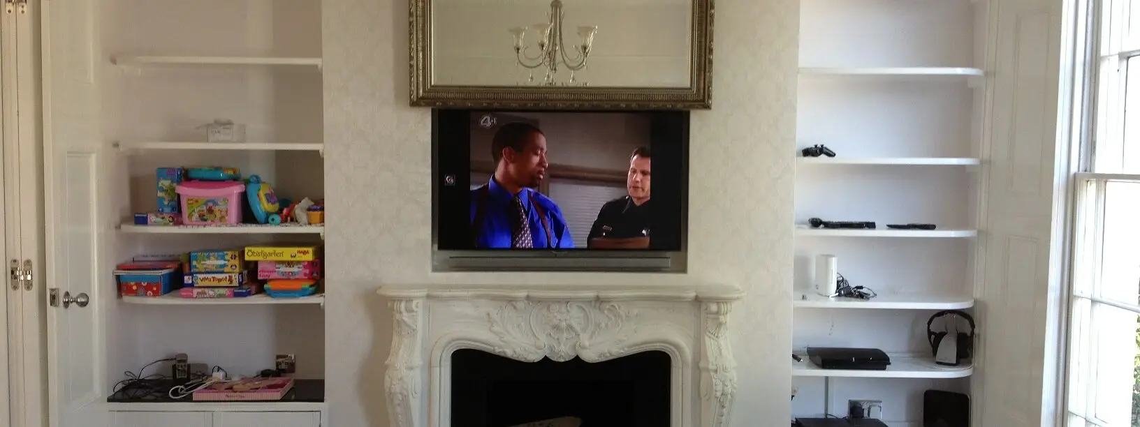 Recessed TV With Moving Artwork Mirror Lift Installation