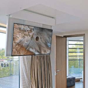 fold down tv in front on large bedroom window