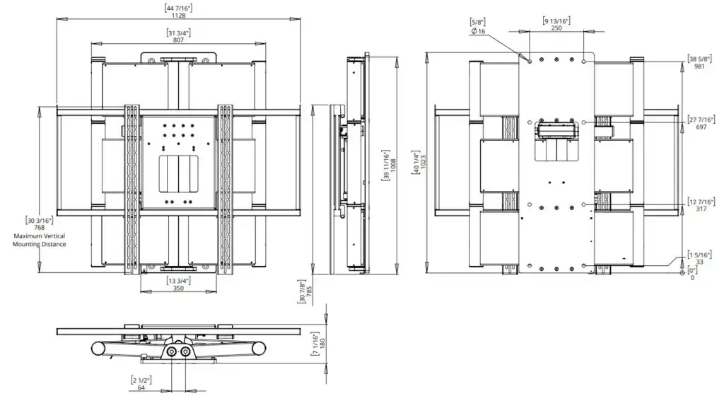 technical image of the future automation HQA2 heavy duty articulating wall mount
