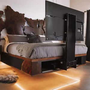 bedroom tv lift mechanism lifting a TV