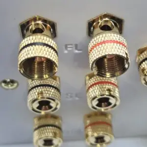 dolby 7.1 speaker connection plate with banana sockets and binding posts