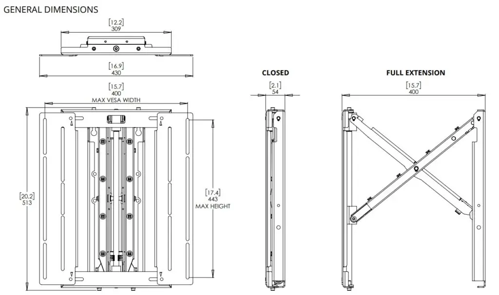 ip ps40 outdoor tv mount technical image 