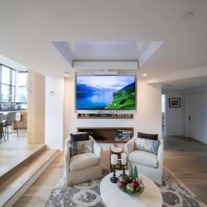 CHRS fold down tv lift with swivel in a beautiful new apartment