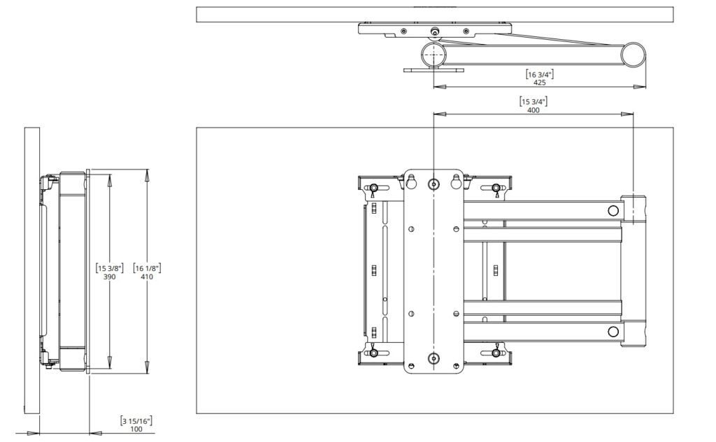 future automation DA1 articulated tv bracket technical image 