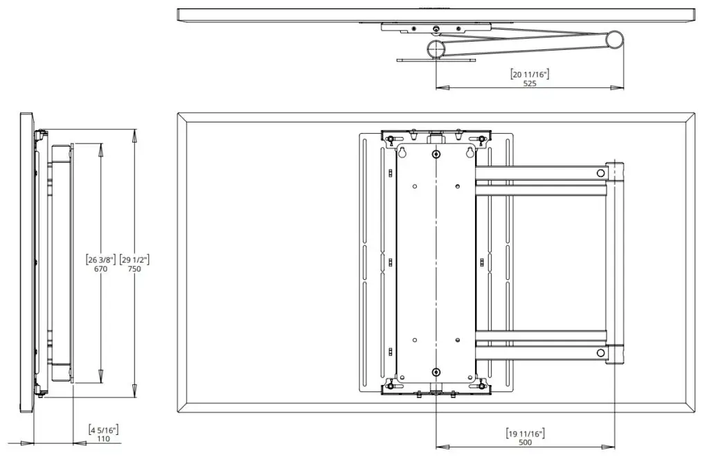 future automation DA4 heavy duty full motion tv mount technical picture