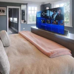 LSM-EFA TV Lift used in a end of ben tv cabinet in open position