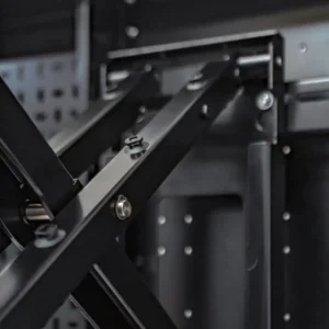 samsung frame tv mounted to a PS tv bracket in a wb-2s wall box close up