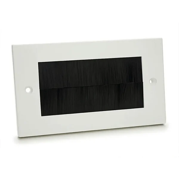 White Plastic Double Gang Brush Plate with Black Brushes White Plastic Double Gang Brush Plate with Black Brushes