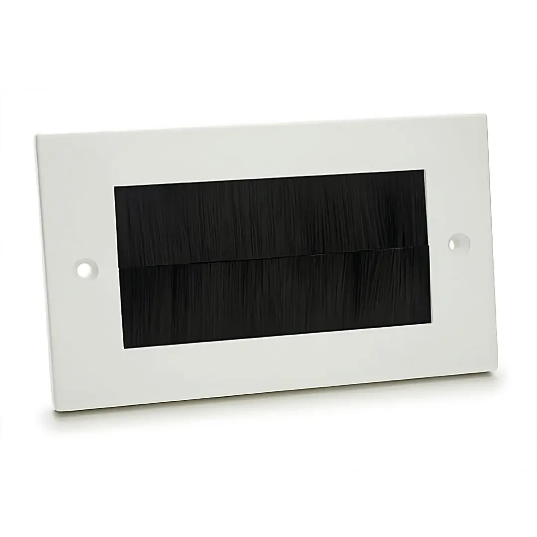 White Plastic Double Gang Brush Plate with Black Brushes