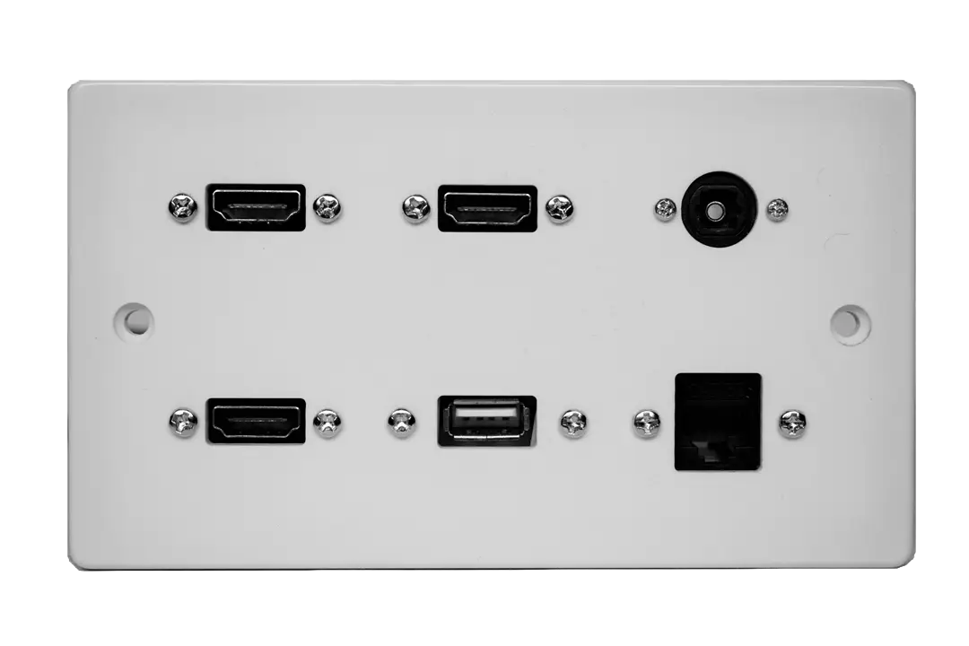 audio visual connection plate with hdmi, cat6, optical and usb3