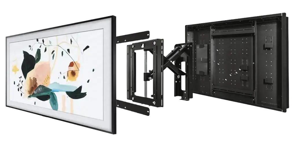 samsung the frame in wall tv mount system with ps32 tv bracket & wb16-2s wall box, one connect box hidden behind the TV