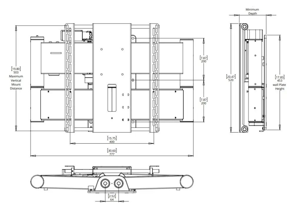technical image of the future automation QA2-60 motorised TV bracket
