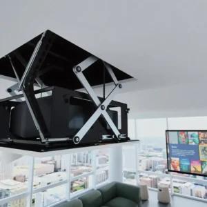 projector lowered from inside the ceiling using a future automation pdr-res projector lift mechanism