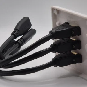 triple hdmi wall plate with short lead coupler
