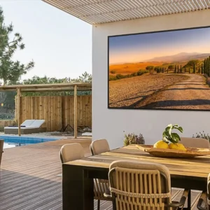 tv wall mounted outdoors using the future automation v74-mo tv bracket