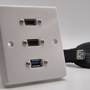 single gang connection plate with two hdmi and one usb a connection on the front