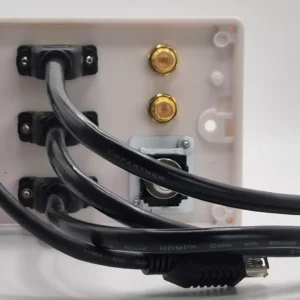 tv wall plate with hdmi, optical, f-type, uhf, usb and cat6 connectors