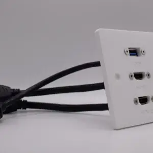 two hdmi and one usb connection on a single gang wall plate