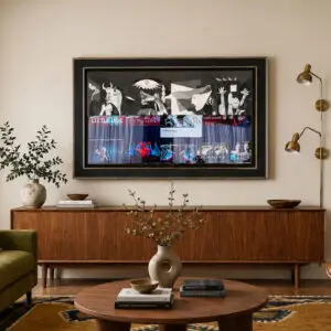 rolling artwork mechanism hiding a TV behind a painting