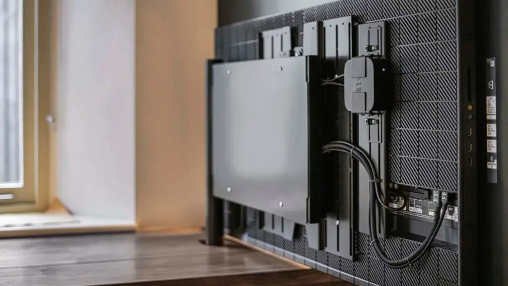 picture of set-top-box hidden behind TV on a future automation am1 accessory mount