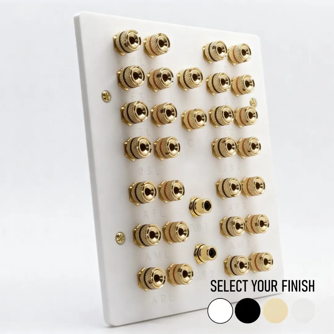 Four Gang Dolby Atmos 9.1.6 / 9.2.6 / 9.4.6 / 15.2 / 15.4 Speaker Wall Plate Four Gang Dolby Atmos 9.1.6 / 9.2.6 / 9.4.6 / 15.2 / 15.4 Speaker Wall Plate