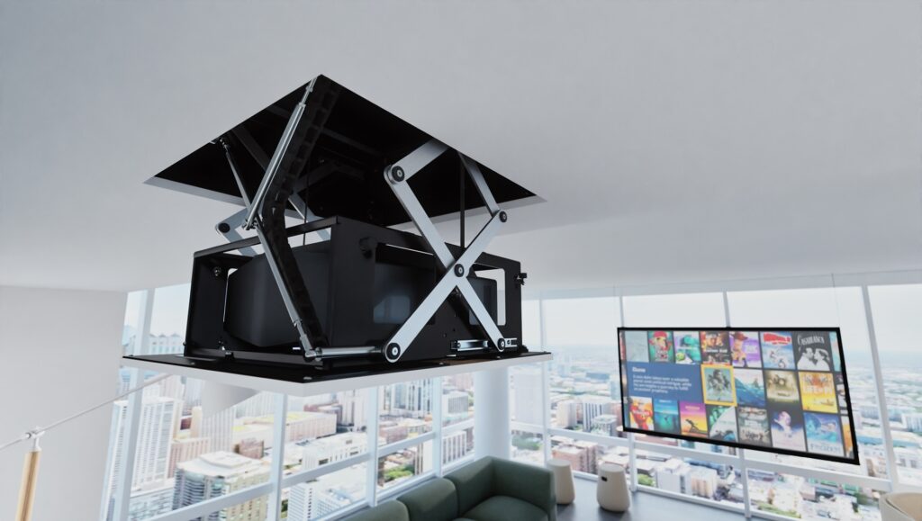 projector lift installed in a ceiling