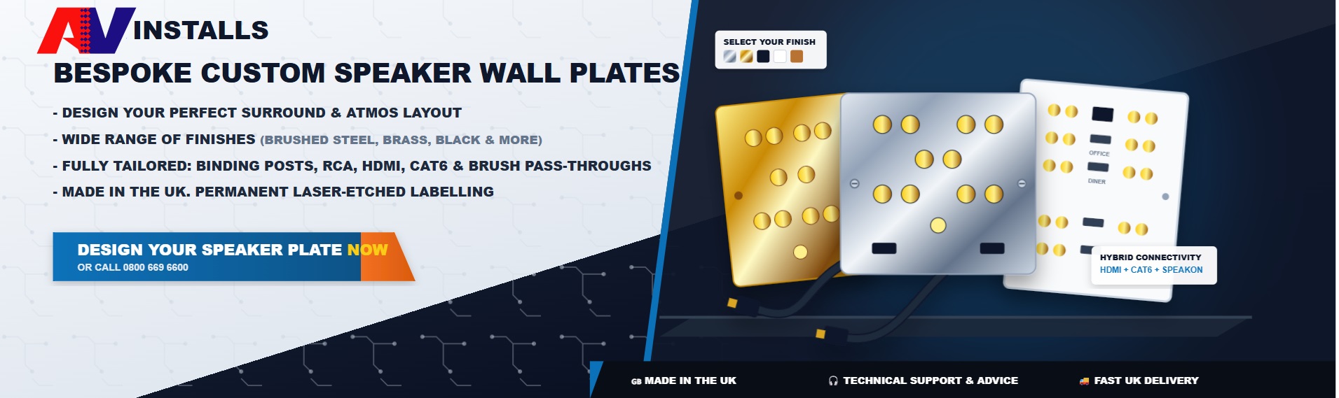custom speaker and home cinema connection plates