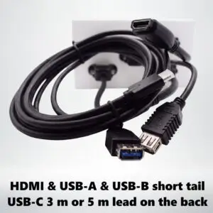 AV wall plate with two hdmi, one usb-a one usb-b and one usb-c connection for a touch screen or interactive whiteboard