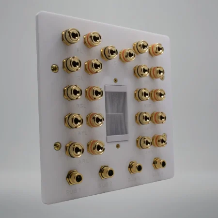 dobly-atmos-7.4.4-with-brushed-cable-outlet custom home cinema wall plate 7.4.4 with brush cable outlet