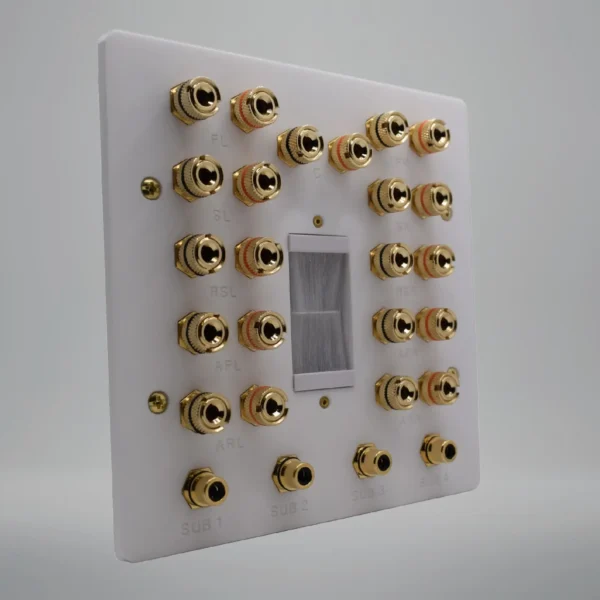 custom home cinema wall plate 7.4.4 with brush cable outlet