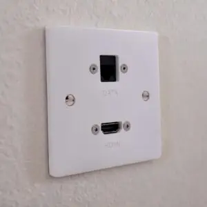A single hdmi socket and single cat6 network connection plate