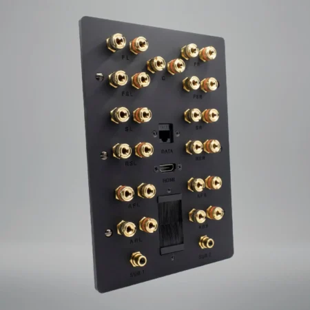 custom-9.2.4-speaker-plate-HMDI-CAT6-brushed-outlet-2 custom 9.2.4 speaker plate with hdmi, cat6 and a brushed cable outlet